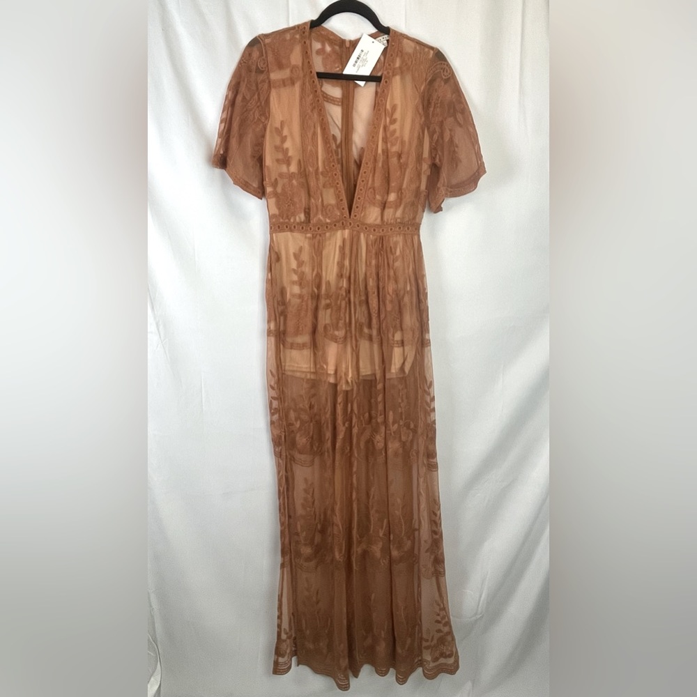 Lace V-Neck Maxi Romper